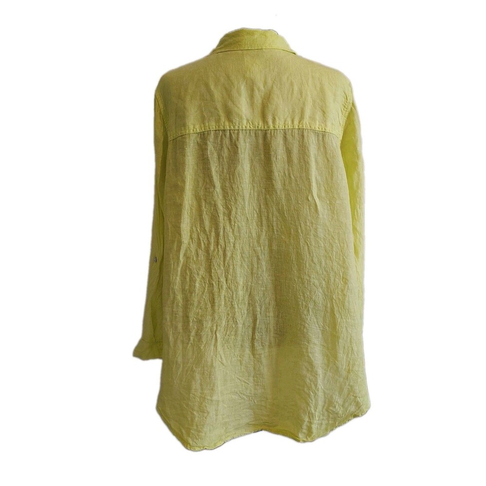 Sigrid Olsen Linen Button Front Shirt Size 1X Roll Sleeve Chartreuse... - Picture 5 of 10